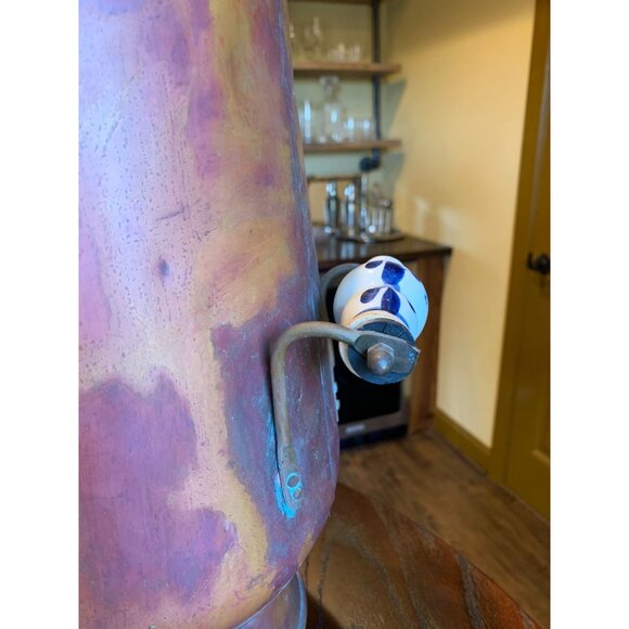 Vintage Copper Coal Scuttle With Porcelain Handle & Lion Head Decoration - Picture 7 of 9